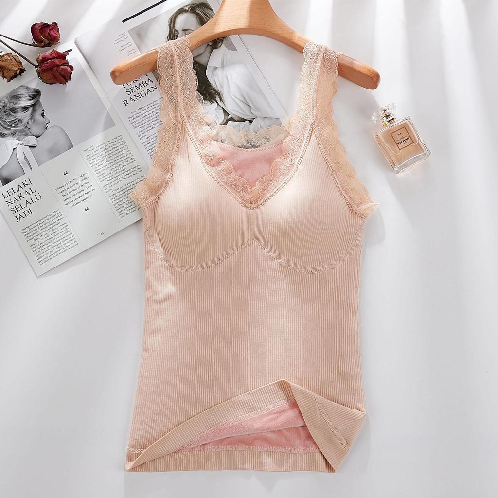 Women's Plus Size Thick Lace Thermal Vest with Velvet Lining