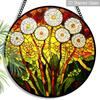 2D Flat Stained Glass Flower Window Decoration Colored Glass Plate, 7.87inches Hanging Ornament with Chain, Charming Spring Summer Sun Catcher Home