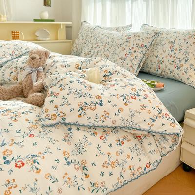 Retro Style Double-layer Yarn Washed Cotton Quilt Cover Four-piece Set Bedding Sheets Three-piece Set