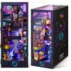 FUNPOLA Booknook Wooden Puzzle DIY Miniature Dollhouse with LED Display Craft Suitable for Beginners and Middle School 319 PC Kit Lights, Bookshelf,