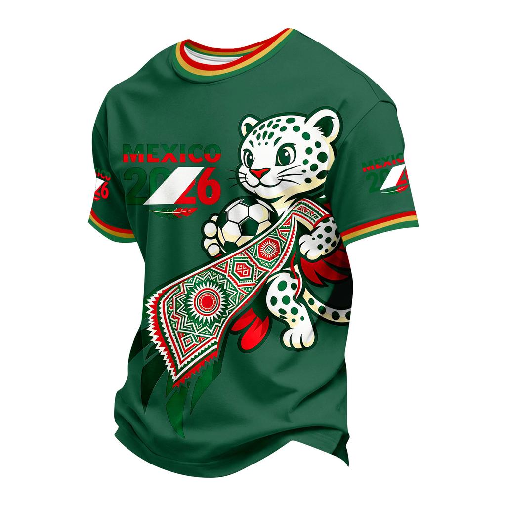 Men's Neck Short Sleeve T-Shirt with Soccer Print for Casual Wear
