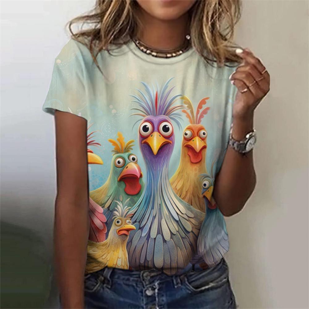 Cute Chicken Pattern T-shirt Women Funny Animal 3d Printed T-shirt Summer Fashion O-neck Top Short Sleeve