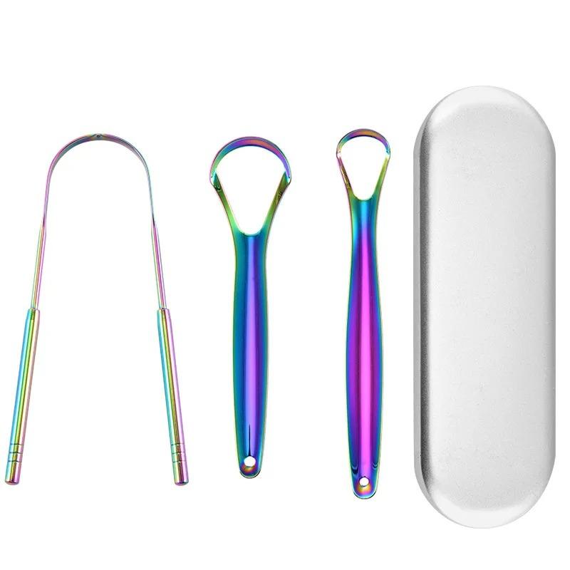 1/2/4 Pcs Reusable Stainless Steel Tongue Scraper Cleaner Fresh Breath Coated Oral Hygiene Care Tools