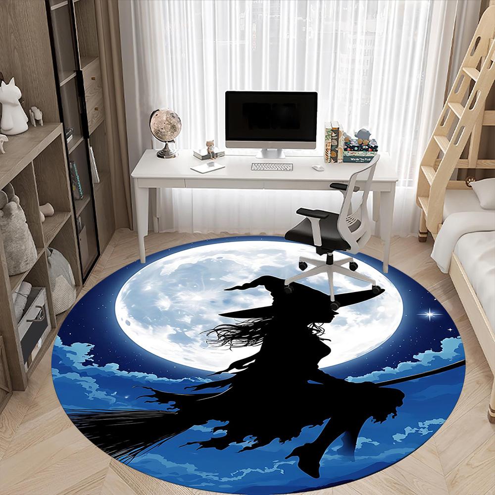 1PCMoon Witch Office Round Area Rug,  Mat Suitable For Office, Under Office Chairs Bedroom Living Room Home Decor, Room Deco