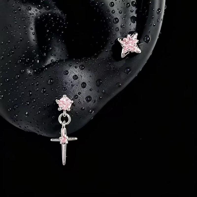 

Y2K Cute Sweet Cool Crystal Zircon Cross Star Pendant Earrings For Women Men Punk Grunge Jewelry Accessories Gift рожевий