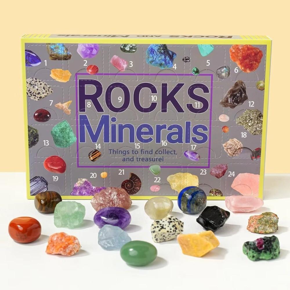 Unique Christmas Crystal Gemstone Blind Box 24 Grid Colorful Rock Mineral Specimens Interesting Natural Healing Stone