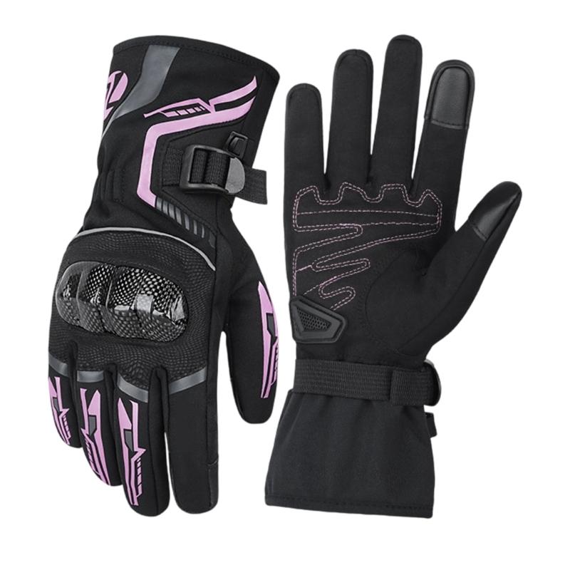 

Cold Weather Motorcycle Gloves Waterproof Thermal Insulation Carbon Fiber Reinforced Riding Hand Protection for Men Use M розовый