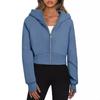 Women's Hooded Long Sleeve Full Zip Cropped Jacket Slim Fit Solid Color Casual Autumn Sweatshirt