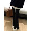 Dark Blue Slit-Flare Jeans for Women, New Spring Style for Plus-Size Girls, Pear-Shaped Body, High-Waisted, Slimming Flared Pants