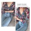Fashion Women Shirt Floral Printed Blouses Chiffon Blouse Korea Tops Casual V-neck Long Sleeve Ladies Shirt