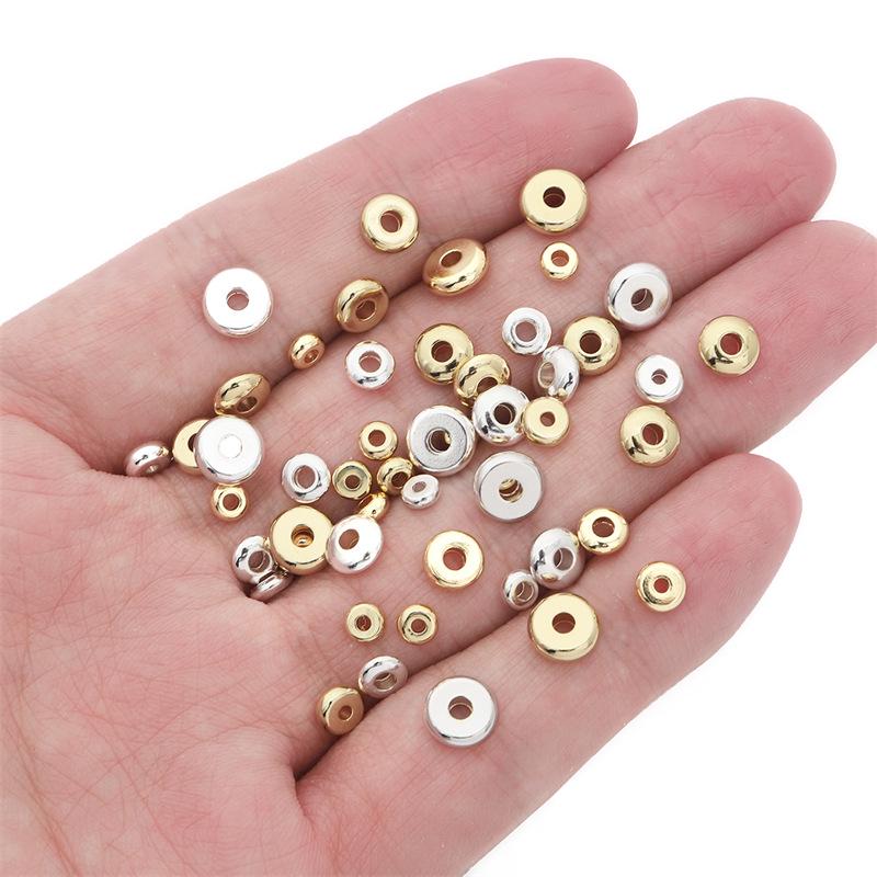 14K Gold-Plated Silver Tone Beads: Thick Spacer & Flat Loose Beads for DIY Jewelry and Bracelets