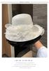 Elegant Pearl Flower White Fisherman Hat Women's Summer Large Brim Sun Protection Fashionable Organza Sunshade Hat
