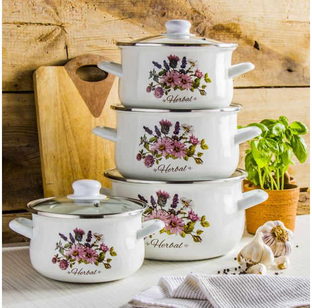 

Набор из 4 эмалированных баночек с крышками HERBAL WHITE