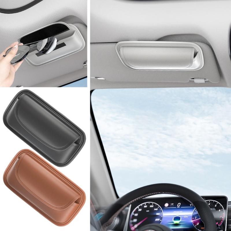 Multipurpose Wear Resistant Car Eyeglass Holder with Magnetic Lid, PU Leather Sunglasses Case Organizers for Auto Visors