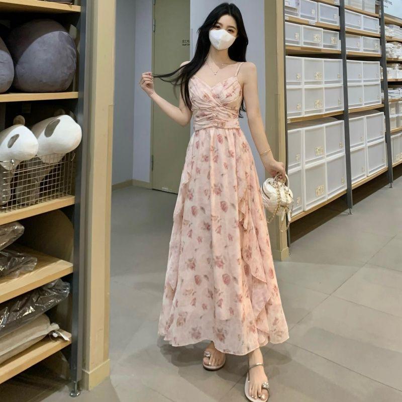 Women's 2026 Pink Floral Strappy Dress & Cardigan Set for Spring/Summer