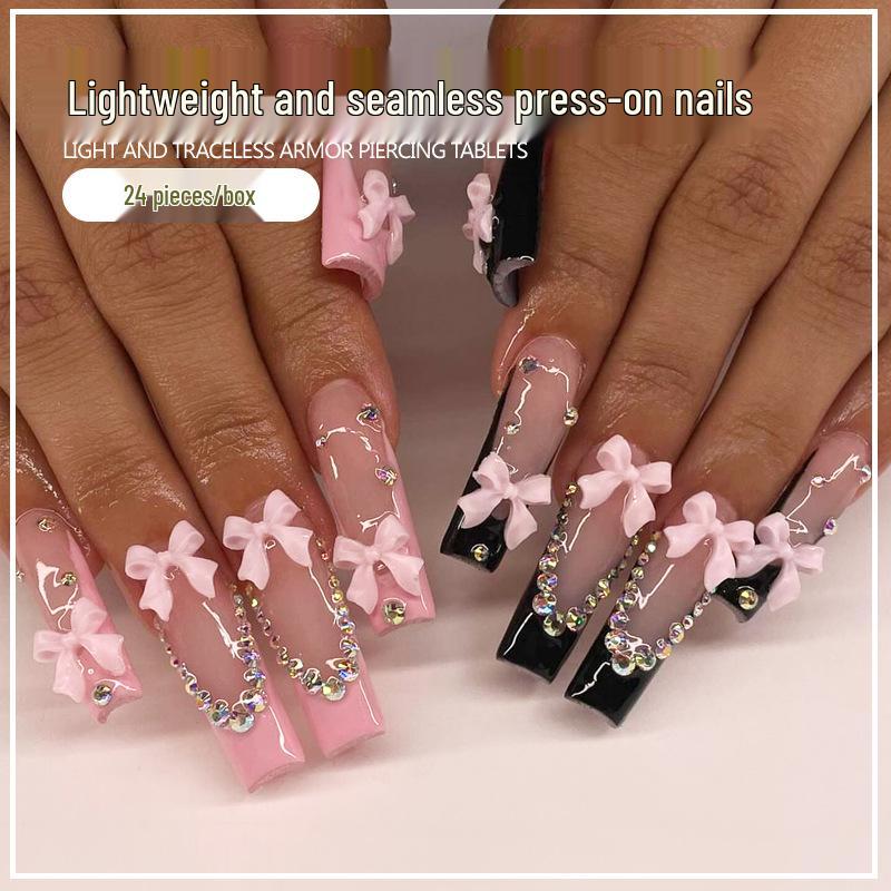 

European & American Drop Earrings with a Bow Design - Trendy French Nail Style Glue Version