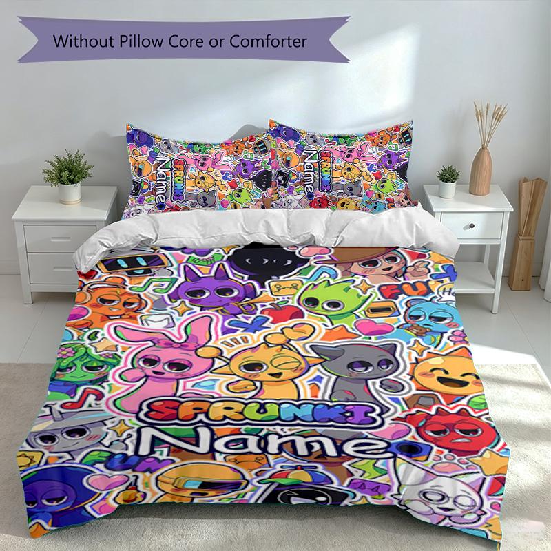 3pcs Custom Name Sprunki themed Bedding Set,Includes 1 Duvet Cover and 2 Pillowcases,All-season Bedroom Decor
