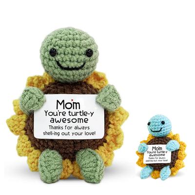 Mini Handmade Positive Turtle Crochet with Message Card - Mother's Day Mom Birthday Gifts for Women Wife Grandma Mother-in-Law
