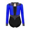 Girls Gymnastics Leotard Long Sleeve Keyhole Back Shiny Rhinestones Figure Skating Dancewear