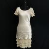 /Silk 90% Knee-Length Dress/Short Sleeve/38/M/Beige/Shiny/Formal