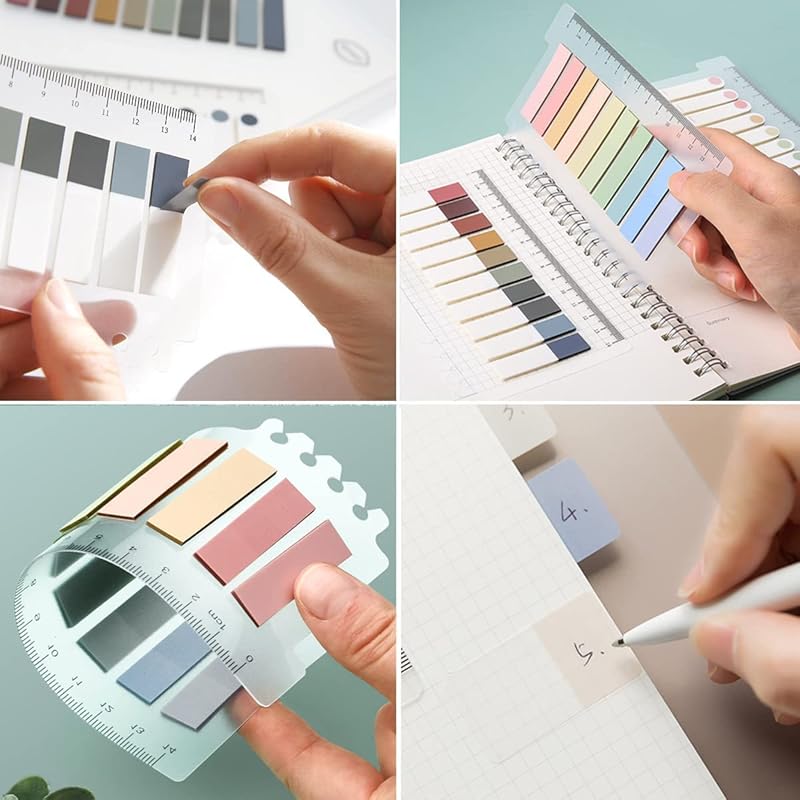 UCRAVO Sticky Tabs Transparent Sticky Notes Writable and Multifunctional Tabs with Ruler Reminder Tabs for Page Markers