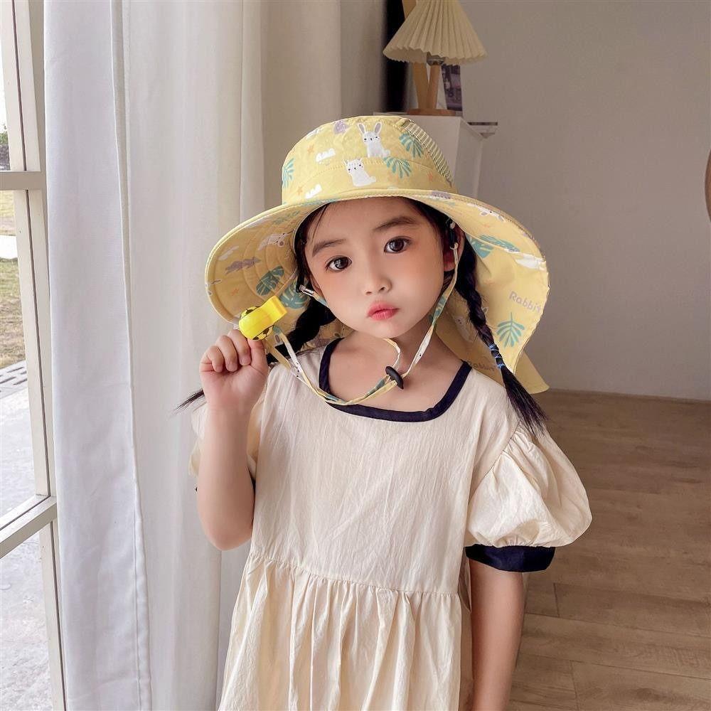 With Whistle Summer Baby Hat Neck Ear Cover Kids Beach Caps  Outdoor Sports
