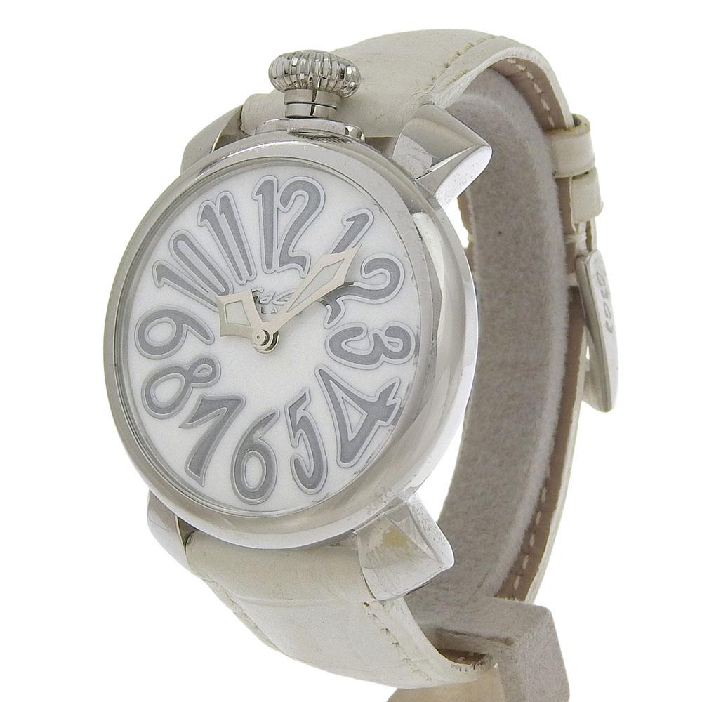 Gaga Milano Manure Watches 5020.8 WhiteDial Stainless Steel/leather Quartz Analog display unisex Used