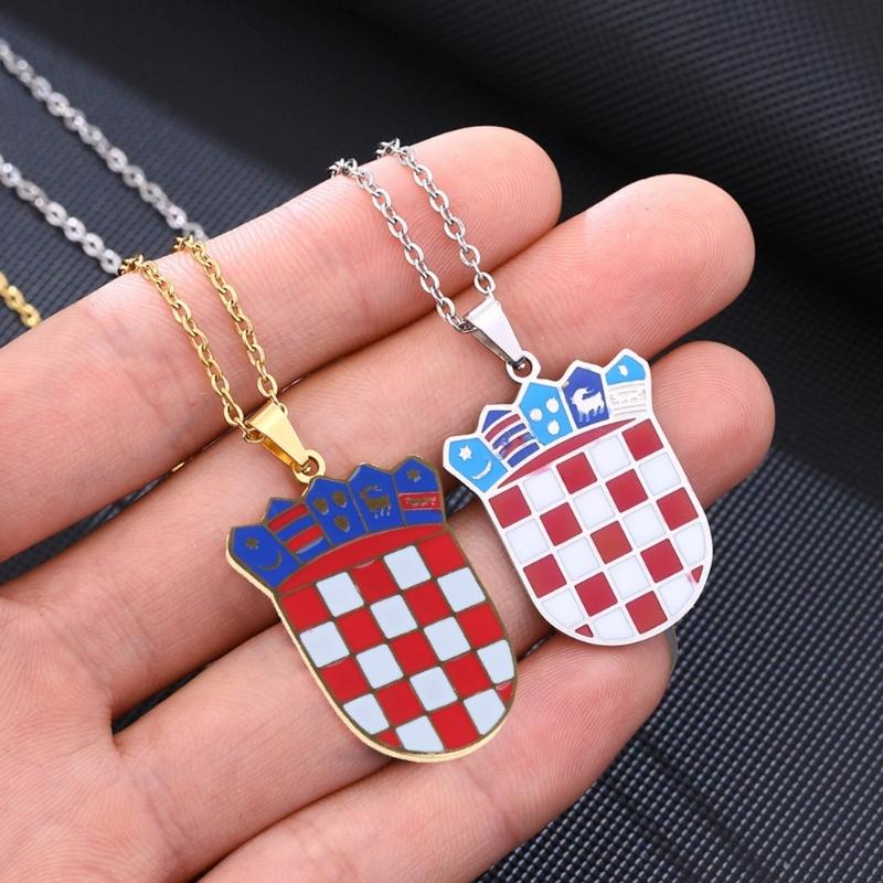 Croatia Map Pendant Necklace Fashionable Croatian Flag Neckchains Adjustable Ethnic Collarbone Chains Couple Jewelry