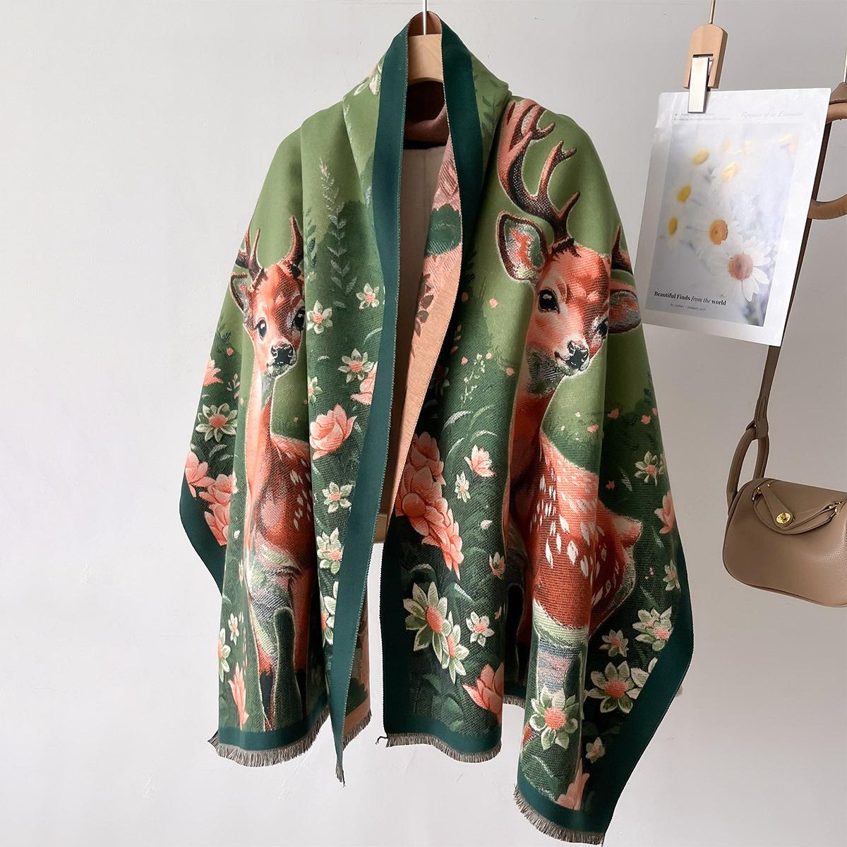 Kasjmier Dames Bloemenprint Sjaal Winter Warm Sjaal En Wikkel Bandana Pashmina Vrouwelijke Foulard Vierkant Dikke Deken Poncho One Size gray