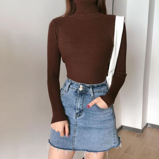 Women Bottom Sweater Turtleneck Long Sleeve Slim Fit Knitting Tops