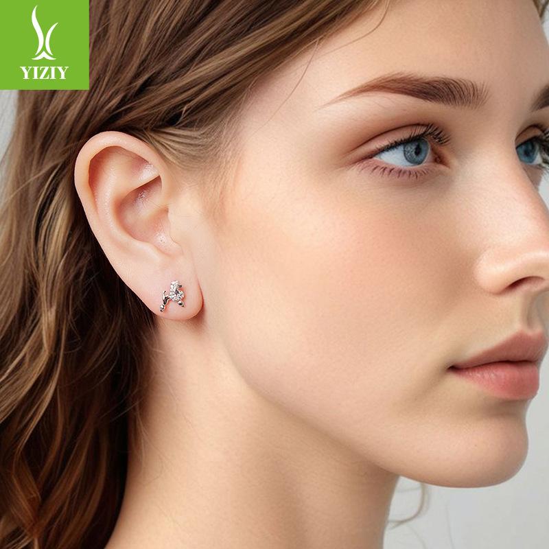 S925 Sterling Silver Mini Poodle Stud Earrings, Exquisite Cute Little Animal Dog Stud Earrings