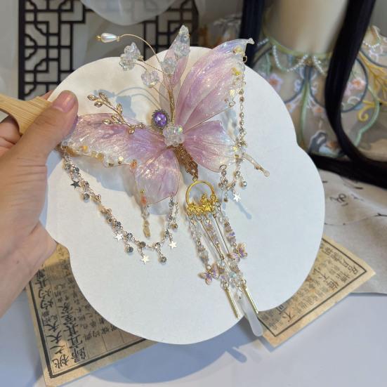 Metal Butterfly Hair Accessories with Safety Spring Clip Decorative Beads Tassels Multi-Functional Styling Tool