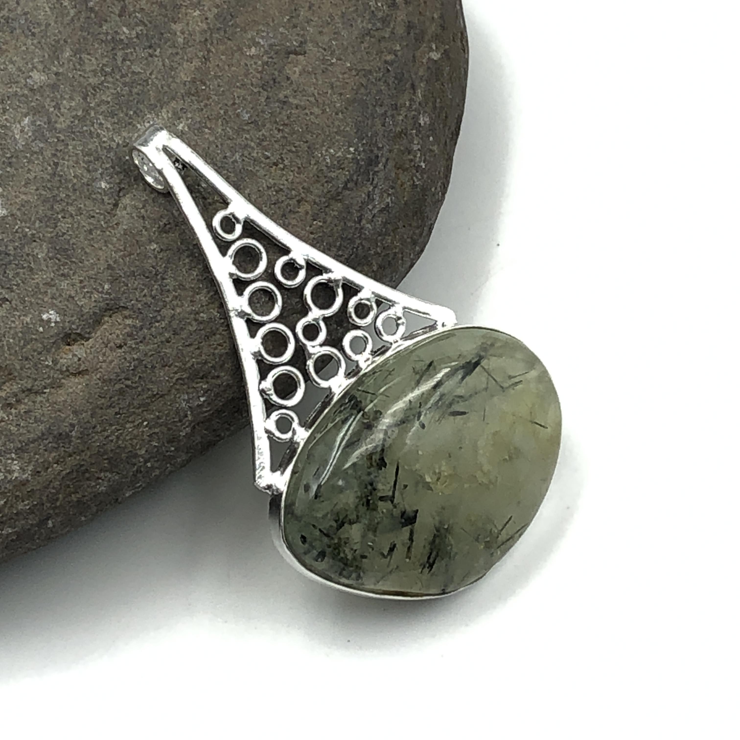 

Natural Prehnite Gemstone 925 Sterling Silver Jewelry Designer Pendant 2.4 AJP-448