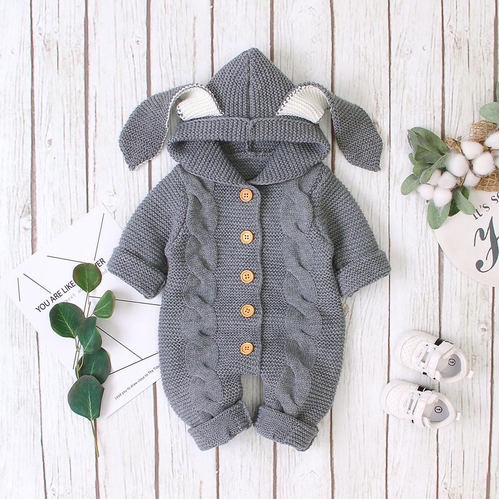 Newborn Infant Boy Winter Warm Coat Knit Outwear Hooded Jumpsuit