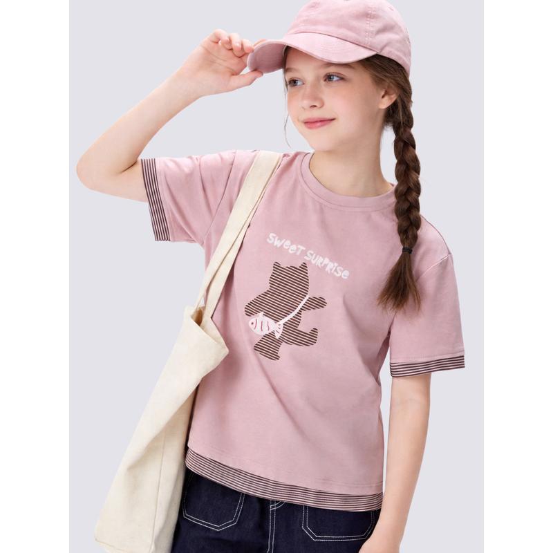 Girls  Cartoon Casual T-Shirt, Summer 2026 - Two-Piece Style for Kids & Teens 140cm