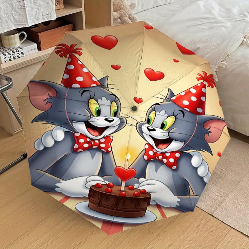 1pc Tom Jerry Automatic Open/Close Umbrella Compact Folding Umbrella with 8-Rib Shaft lightweight esign, for Women/Men1187A