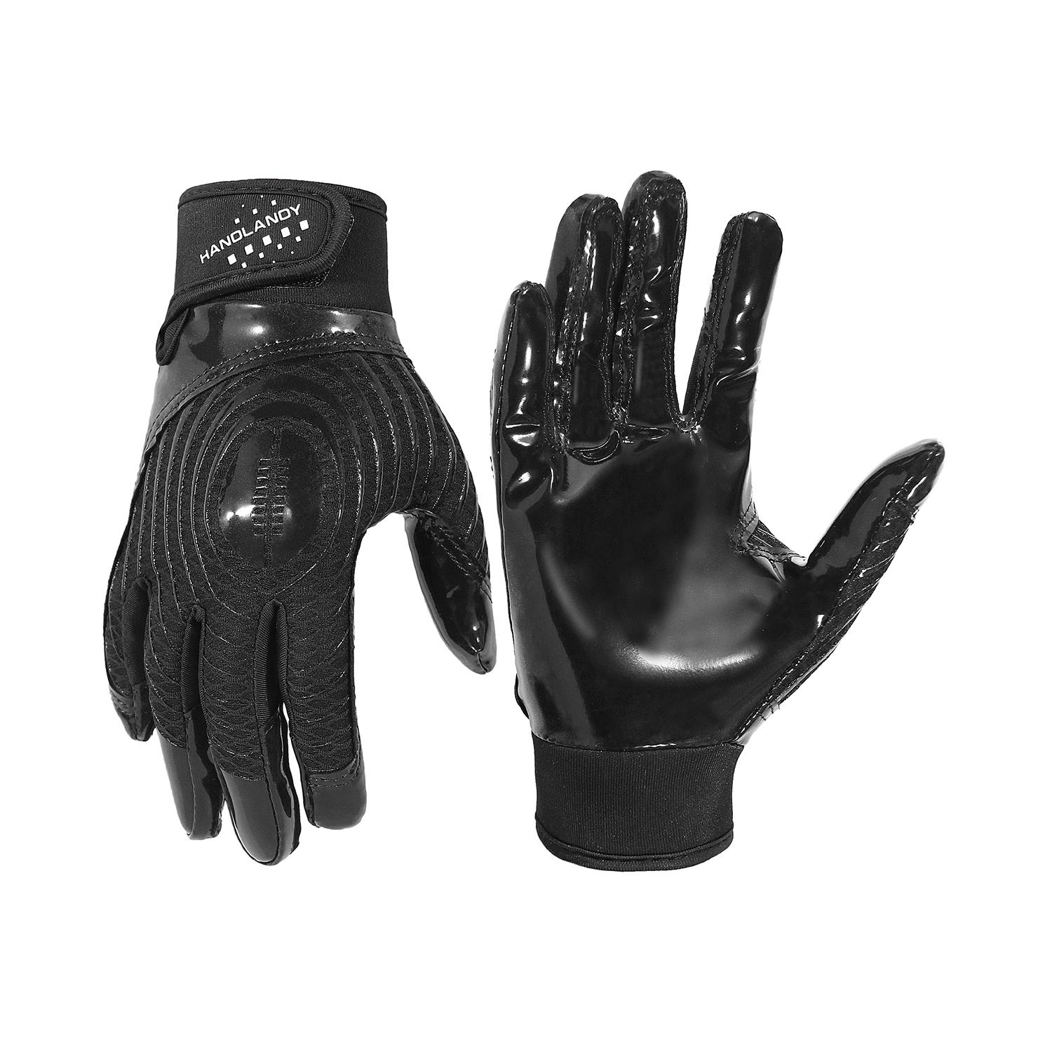 

HANDLANDY Kids football gloves, new material high viscosity, comfortable, soft and durable, pure black American football gloves S