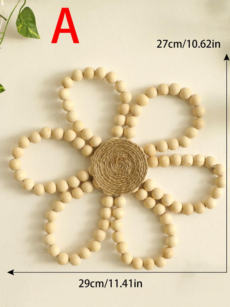 Wooden Beads Flower Hanging Home Decoration Spring Floral Wreath Boho Wall Decor Garland Farmhouse Wreath For Front Door Crafts