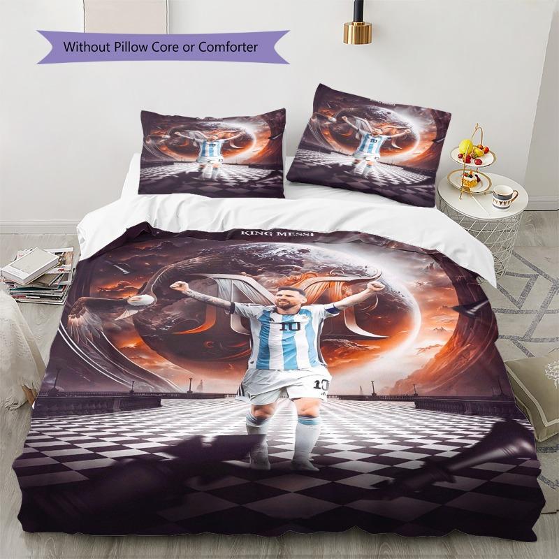 Messi Stella del Calcio Argentino Stampa Artistica Cosmica Set Copripiumino 3 Pezzi Set Biancheria da Letto Sportiva Calcio Camera da Letto Decorazione Casa Senza Imbottitura Cuscino Piumino
