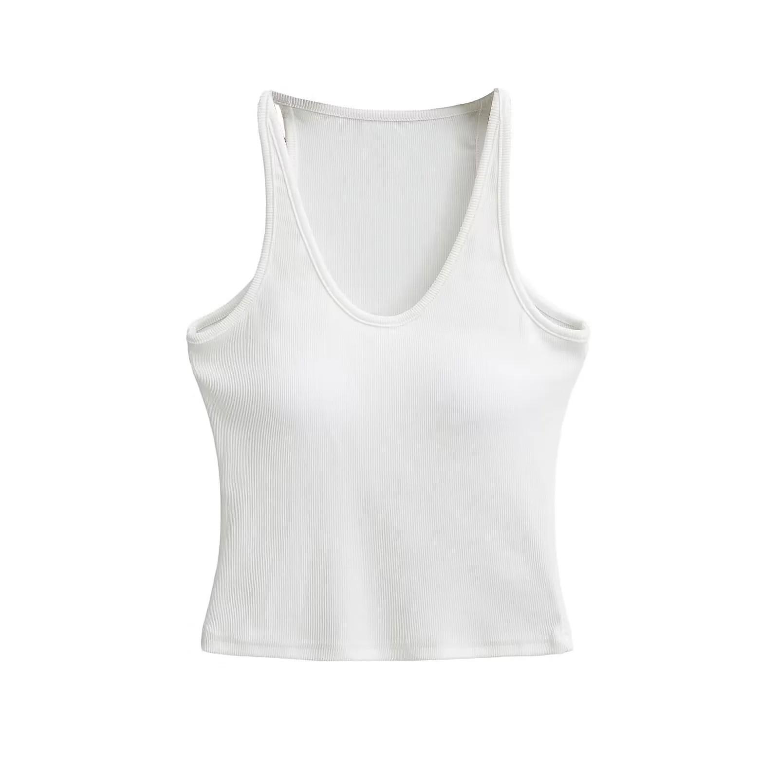 

Большая майка с U-образным вырезом, сексуальной спинкой-борцовкой, фиксированными нагрудными вкладышами и рубчатыми полосками Small белый