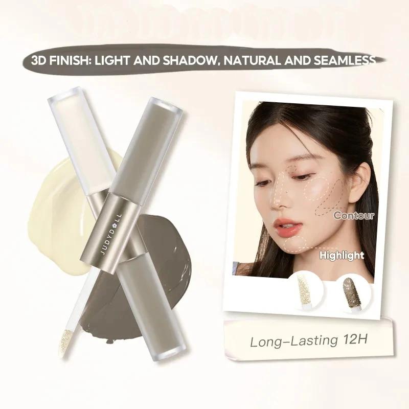 Judydoll Dubbelzijdige Vloeibare Highlighter & Contour Duo Mat Natuurlijk Langhoudend Poederloos voor Beginners Neus Vormgevende Pen Make-up