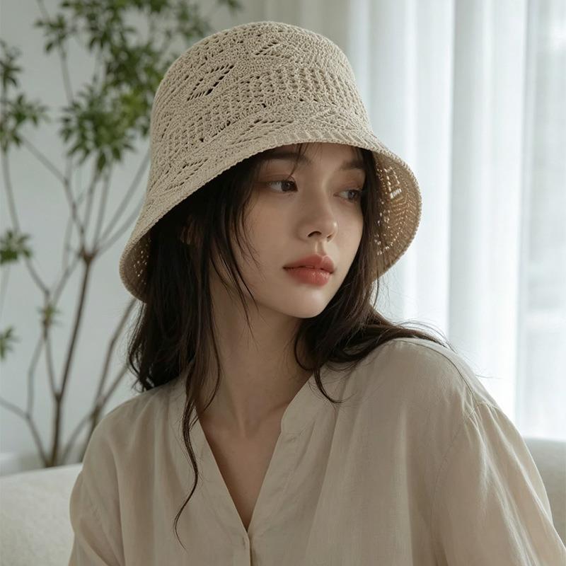 Women S Knitted Hollow Bucket Hat Summer Breathable Sun Shade Hat
