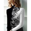 Elegant Floral Print Cheongsam Collar T-shirt for Women - Long Sleeves, Suitable for Autumn and Winter