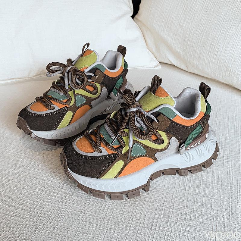 Modne Sportowe Buty na Grubej Podeszwie Damskie Wiosna Jesień Nowa Kolekcja Retro Kolorowe Bloki Codzienne Wygodne Damskie Trampki