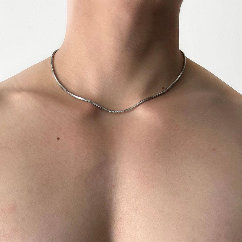 

Золотое квадратное колье-цепочка «змеиная кость» для мужчин и женщин, необычное, легкая роскошь, минимализм, цепочка на ключицу, трендовые универсальные аксессуары, подарок Silver 45cm [width 0.2cm]]