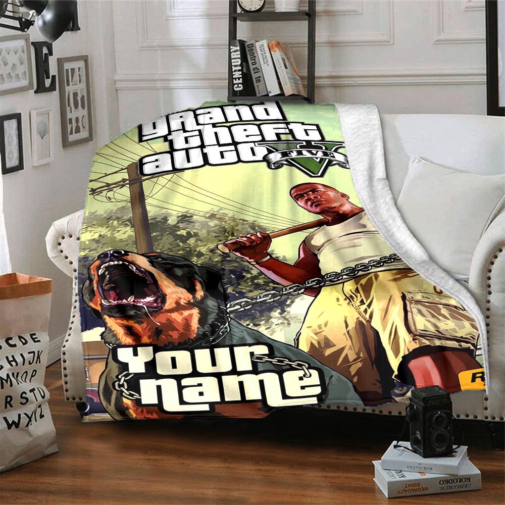 Grand Theft Auto Personalized Name Blanket Cozy Personalized Blanket Comfortable Great for Office Nap Office Chair Couch Four Seasons Multipurpose