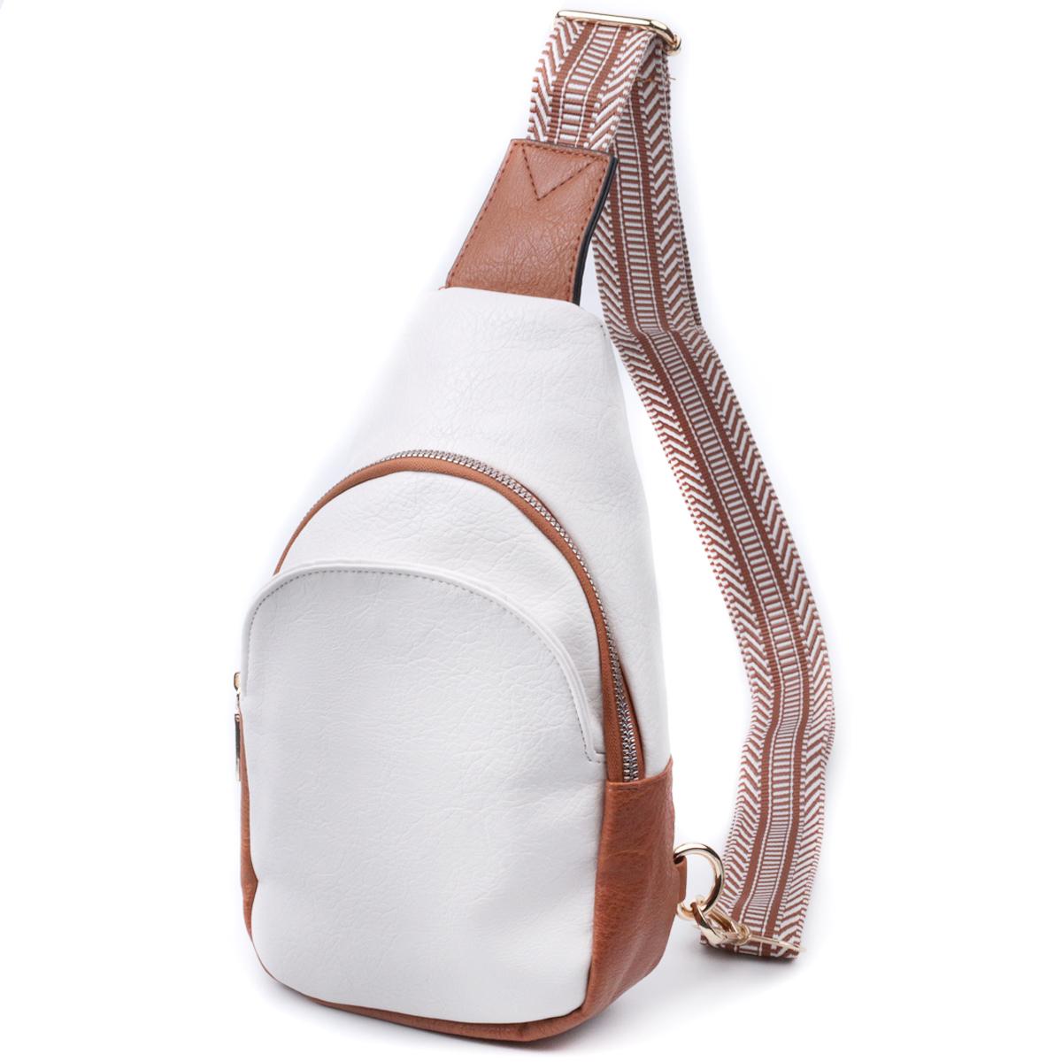 

Невелика жіноча сумка через плече з екошкіри з акцентом на текстильну лямку VINTAGE Bag 22779 Білий