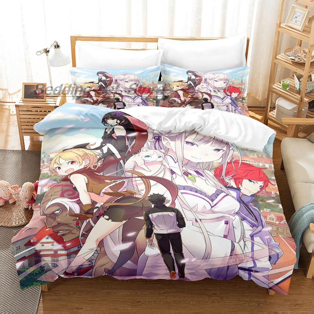 Re Zero Bedding Set Single Twin Full Queen King Size Bed Set Aldult Kid Bedroom Duvetcover Sets 3D Print Anime Bed Sheet Set