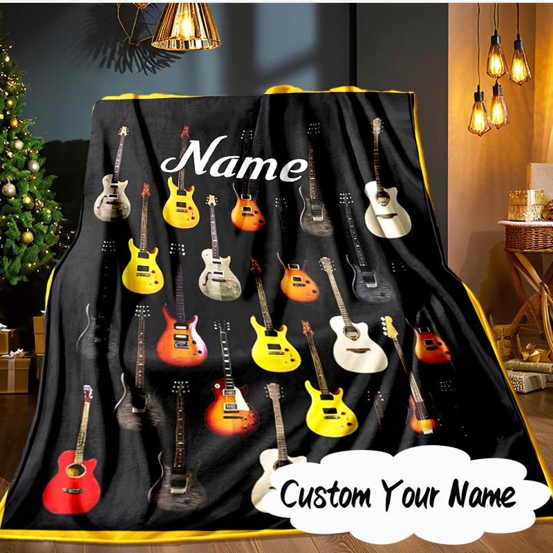 Custom Name Cartoon Guitar Blanket Ideal Bedding Blanket Perfect for Travel, Camping, Living Rooms, Offices, Sofas, Fan Christmas gift