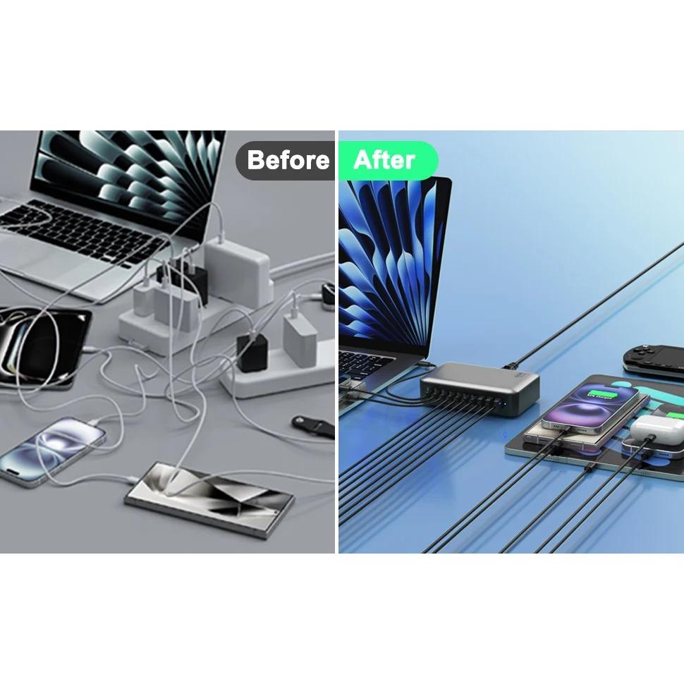 Caricabatterie Rapido Multi-Porta ad Alta Potenza 540W GaN Stazione di Ricarica Multipla per iPhone, per MacBook, per Samsung Ecc.